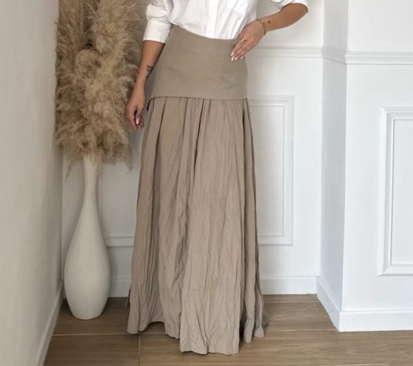 Jupe longue asymétrique fluide – esprit bohème chic beige