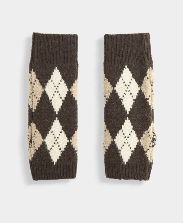 Mitaines en maille à motif losanges – style argyle rétro chic Marron
