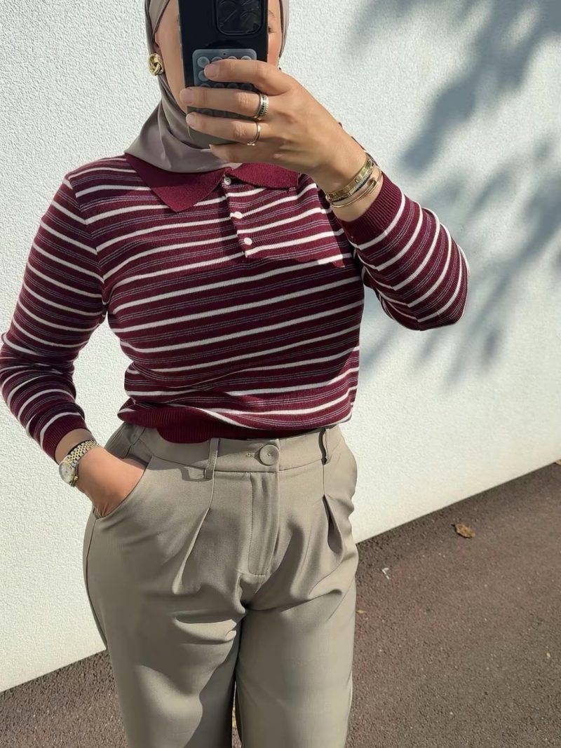 Pull col polo bordeaux