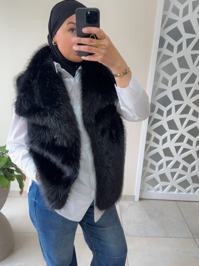 Gilet sans manches en fausse fourrure noir