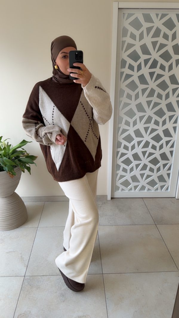 img_8283 PULL MOTIF LOSANGES – MAILLE DOUCE chocolat