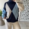 PULL MOTIF LOSANGES – MAILLE DOUCE bleu