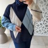 PULL MOTIF LOSANGES – MAILLE DOUCE bleu