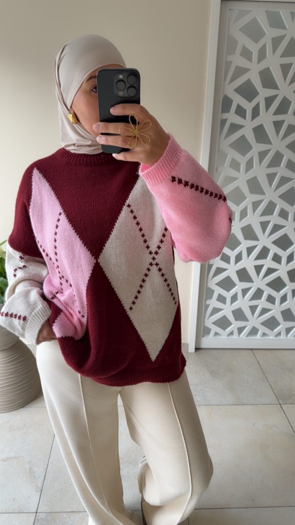 img_8301 PULL MOTIF LOSANGES – MAILLE DOUCE bordeaux