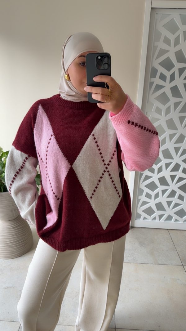 img_8302 PULL MOTIF LOSANGES – MAILLE DOUCE bordeaux