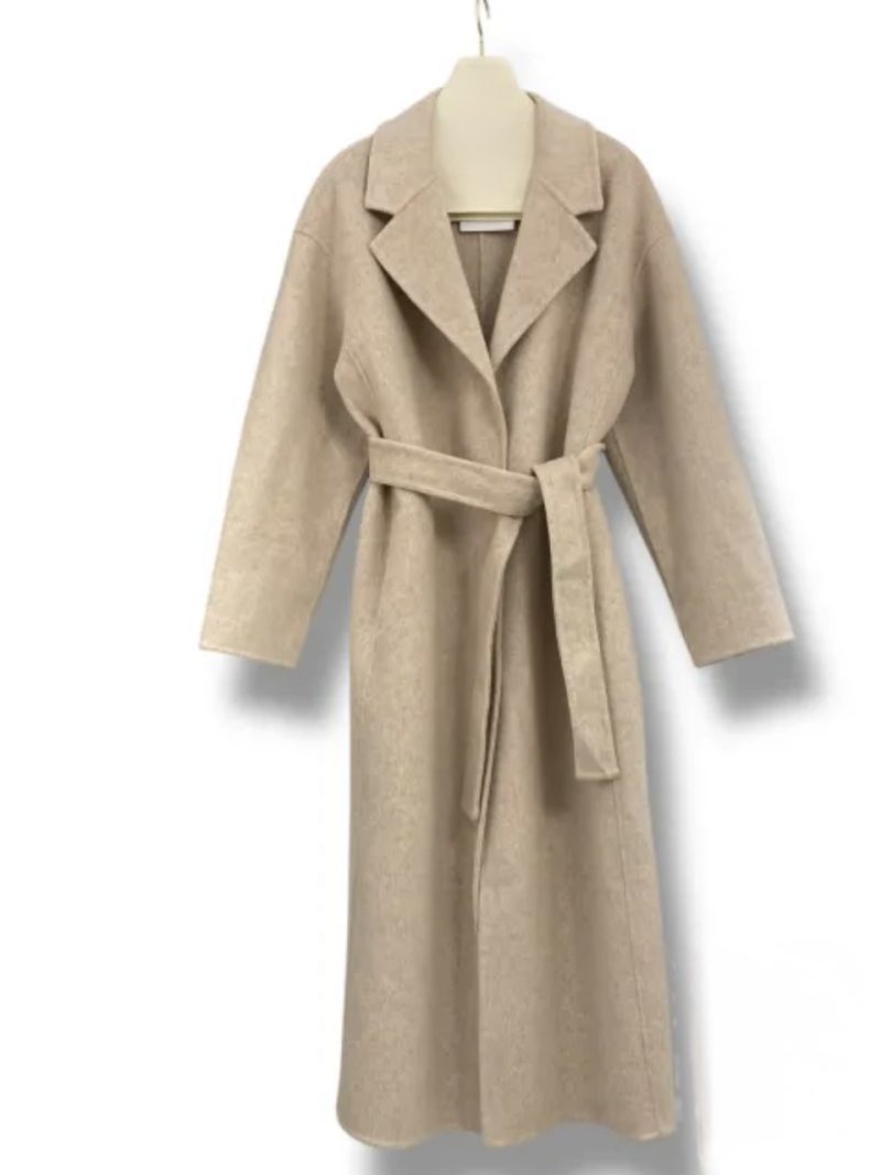 Manteau Long 70% Laine – Coupe Élégante & Pressions Invisibles taupe