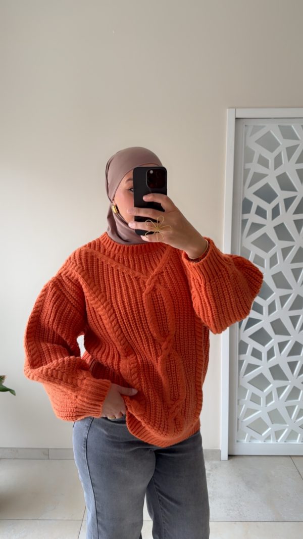 img_8465 Pull épais torsadé – Coupe oversize & maille chaude Orange