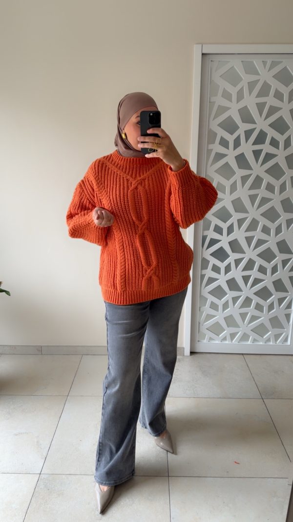 img_8468 Pull épais torsadé – Coupe oversize & maille chaude Orange