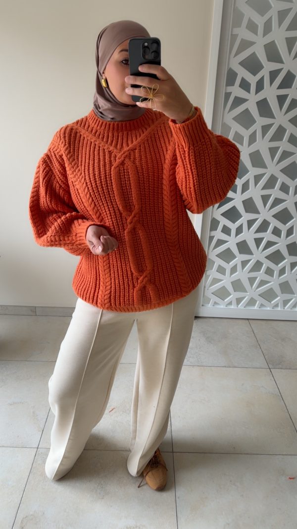 img_8475 Pull épais torsadé – Coupe oversize & maille chaude Orange