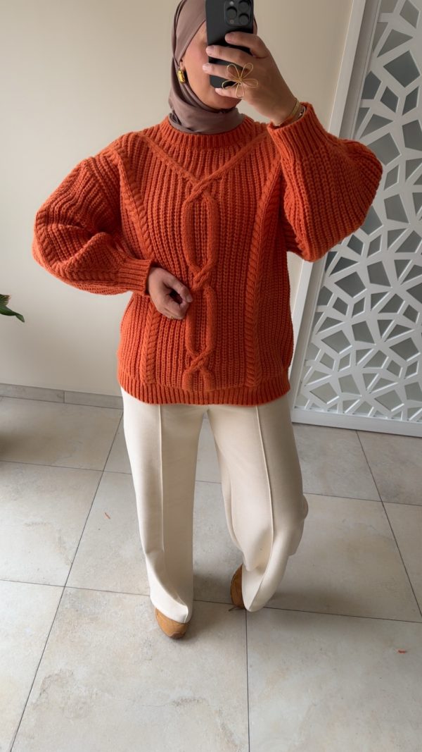 img_8482 Pull épais torsadé – Coupe oversize & maille chaude Orange