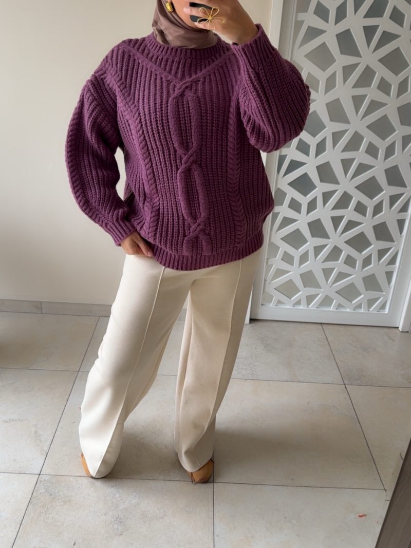 Copie Pull épais torsadé – Coupe oversize & maille chaude Prune