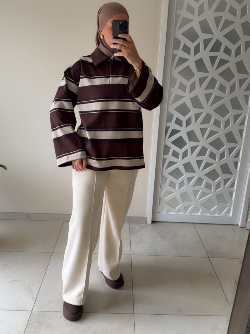 POLO À RAYURES – STYLE CASUAL CHIC & OVERSIZE  Chocolat /Crème