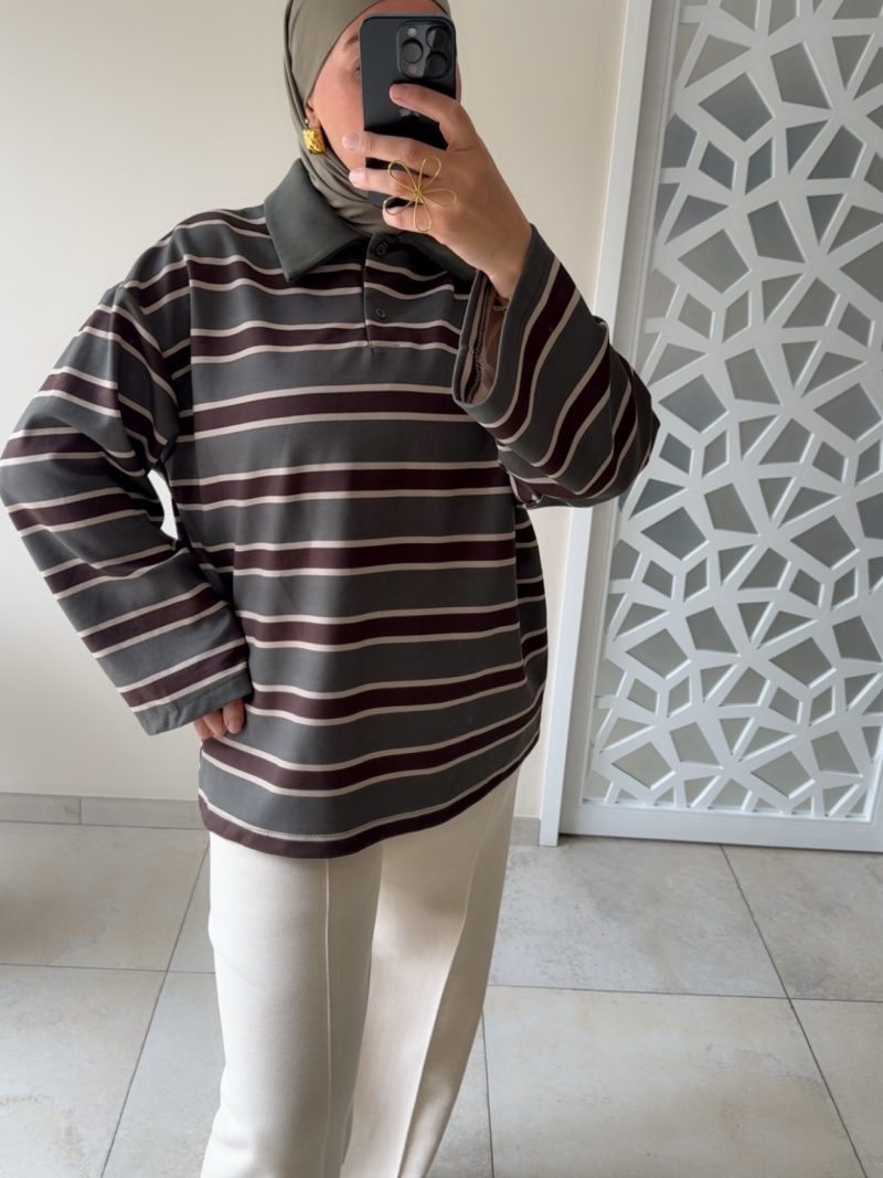 POLO À RAYURES – STYLE CASUAL CHIC & OVERSIZE  Vert / Chocolat