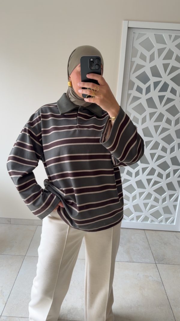 cjykmlnuyxbjagf0lzezljy3ljauntqgkglqag9uzte3lde7iglpuyayni4wlje7igd6axapiai-10 POLO À RAYURES – STYLE CASUAL CHIC & OVERSIZE Vert / Chocolat