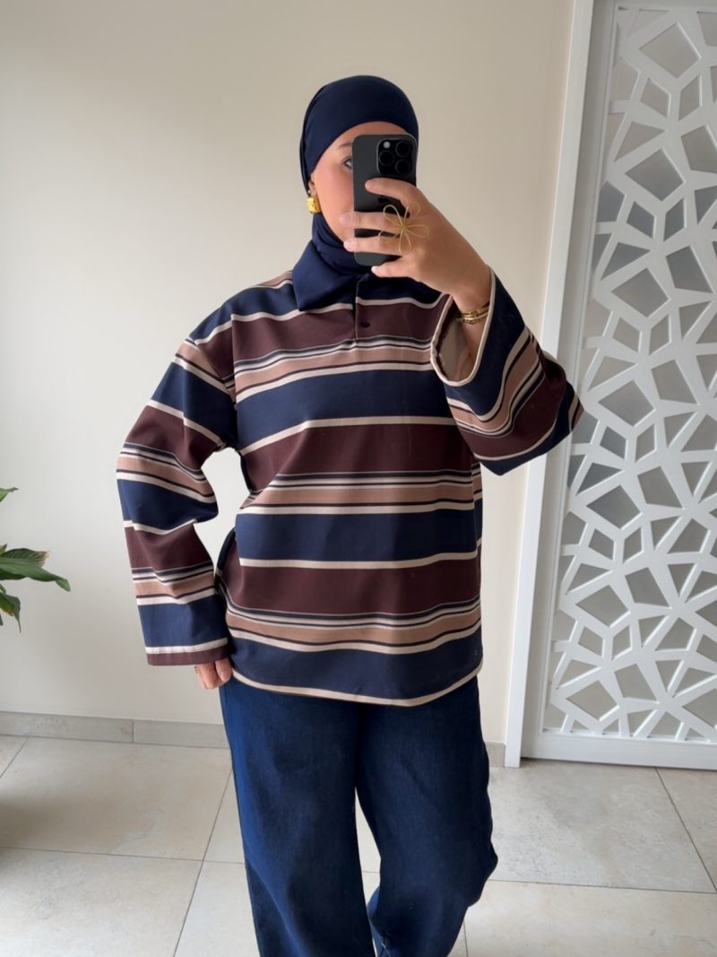 POLO À RAYURES – STYLE CASUAL CHIC & OVERSIZE Marine/ Chocolat